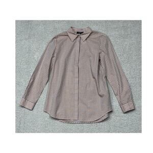 Lafayette 148 New York Pink Check Long Sleeve Blouse Size S #58862